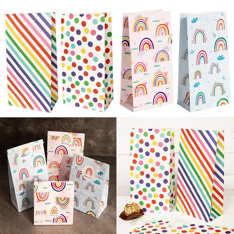 Wedding Supply.Box - Small Paper Bags Rainbow Printed Candy