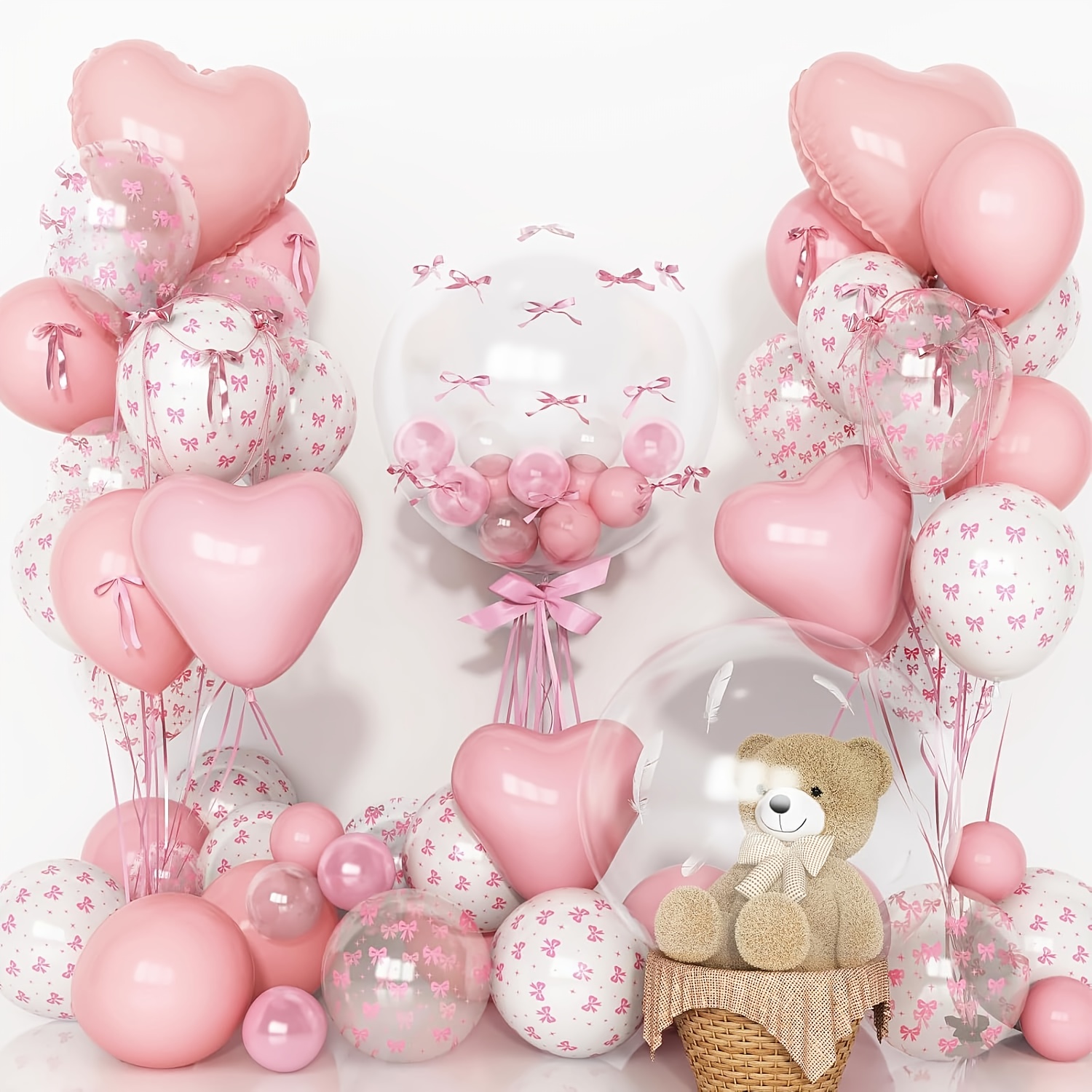 Wedding Supply In Bulk - 34pcs Clear Bow Heart Foil Latex